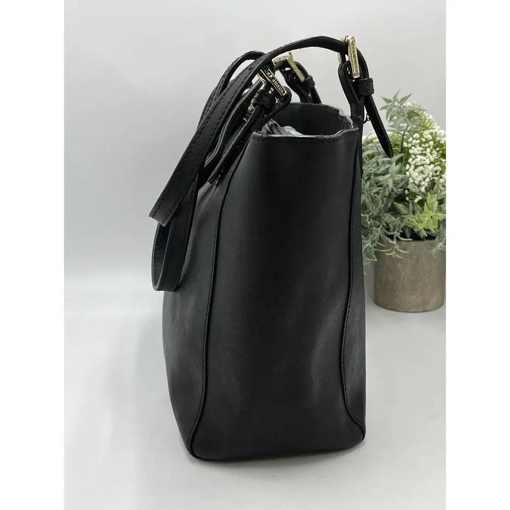 Tory Burch York Buckle Black Saffiano Leather Gold Tone Hardware Bucket Tote Bag